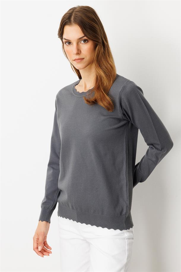 Yuvarlak Yaka Angora Triko Kazak-A.GRİ