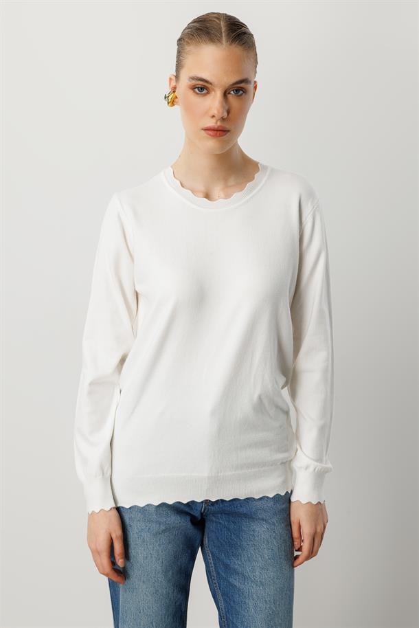 Yuvarlak Yaka Angora Triko Kazak-EKRU