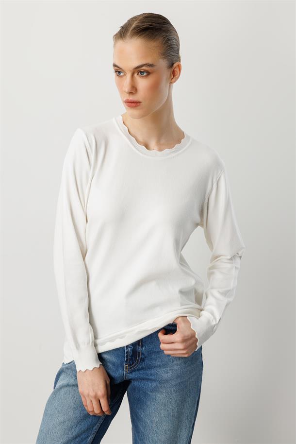 Yuvarlak Yaka Angora Triko Kazak-EKRU