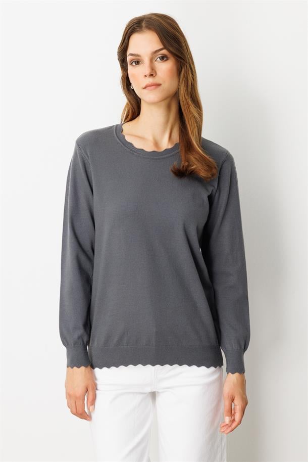 Yuvarlak Yaka Angora Triko Kazak-FUME