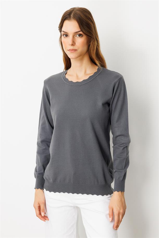 Yuvarlak Yaka Angora Triko Kazak-FUME