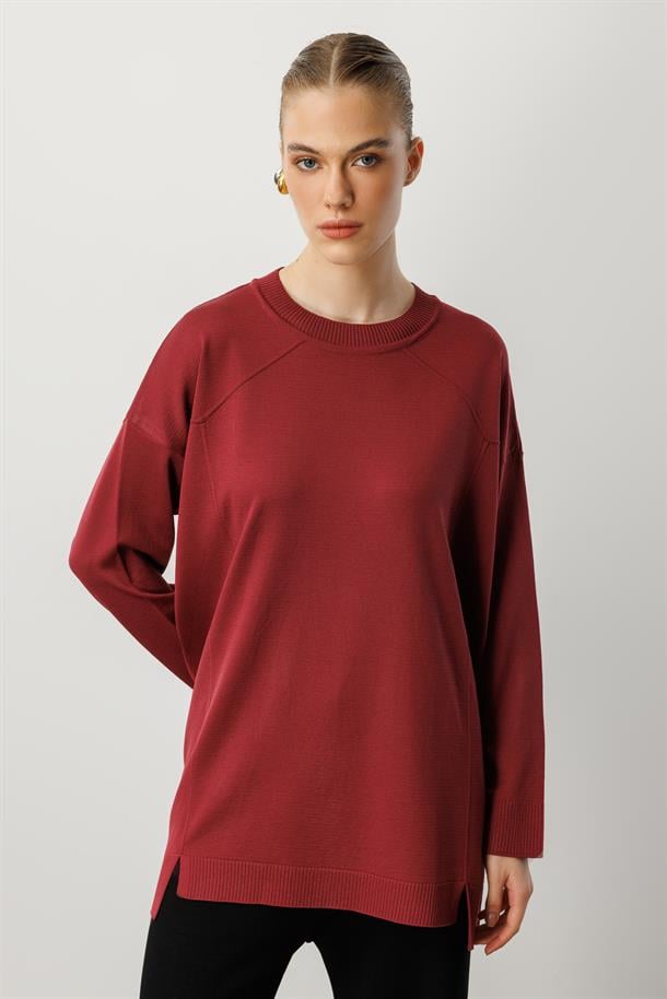 Yuvarlak Yaka Basic Triko-BORDO