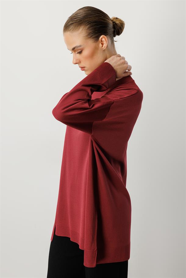 Yuvarlak Yaka Basic Triko-BORDO