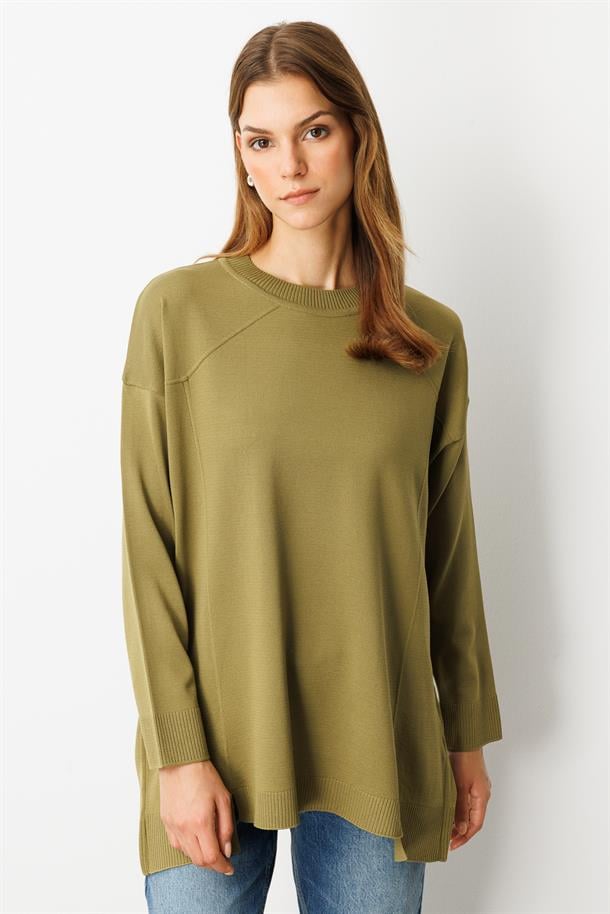 Yuvarlak Yaka Basic Triko-Y.YEŞİLİ