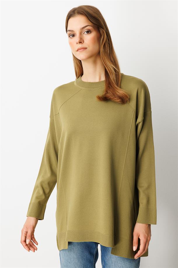 Yuvarlak Yaka Basic Triko-Y.YEŞİLİ