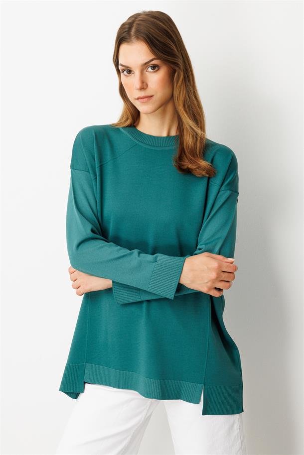 Yuvarlak Yaka Basic Triko-ZÜMRÜT