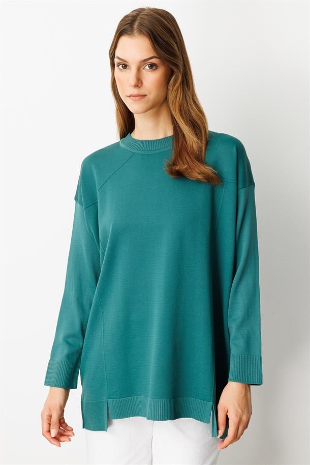 Yuvarlak Yaka Basic Triko-ZÜMRÜT