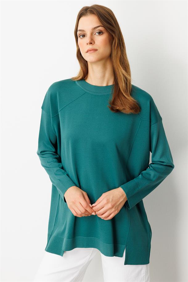 Yuvarlak Yaka Basic Triko-ZÜMRÜT