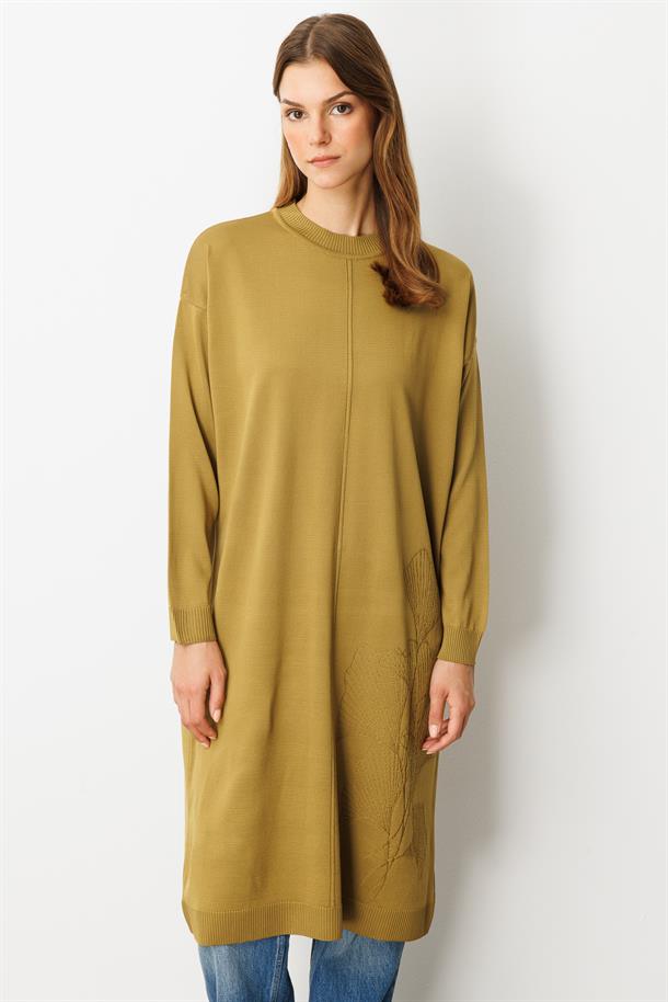 Yuvarlak Yaka Desenli Triko Tunik-Y.YEŞİLİ