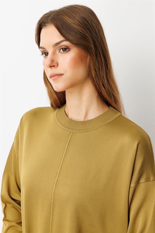 Yuvarlak Yaka Desenli Triko Tunik-Y.YEŞİLİ