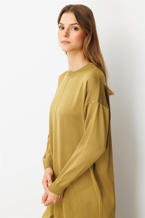 Yuvarlak Yaka Desenli Triko Tunik-Y.YEŞİLİ