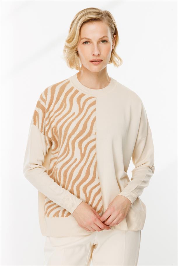 Zebra Kombin Desenli Triko Kazak-TAŞ