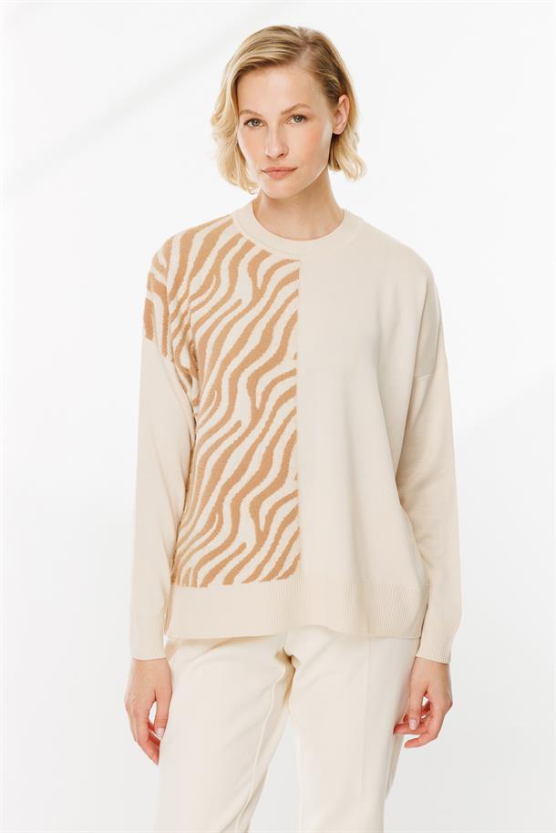 Zebra Kombin Desenli Triko Kazak-TAŞ