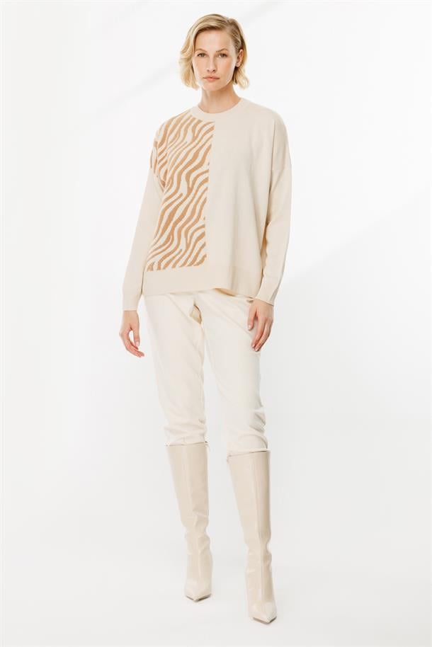 Zebra Kombin Desenli Triko Kazak-TAŞ