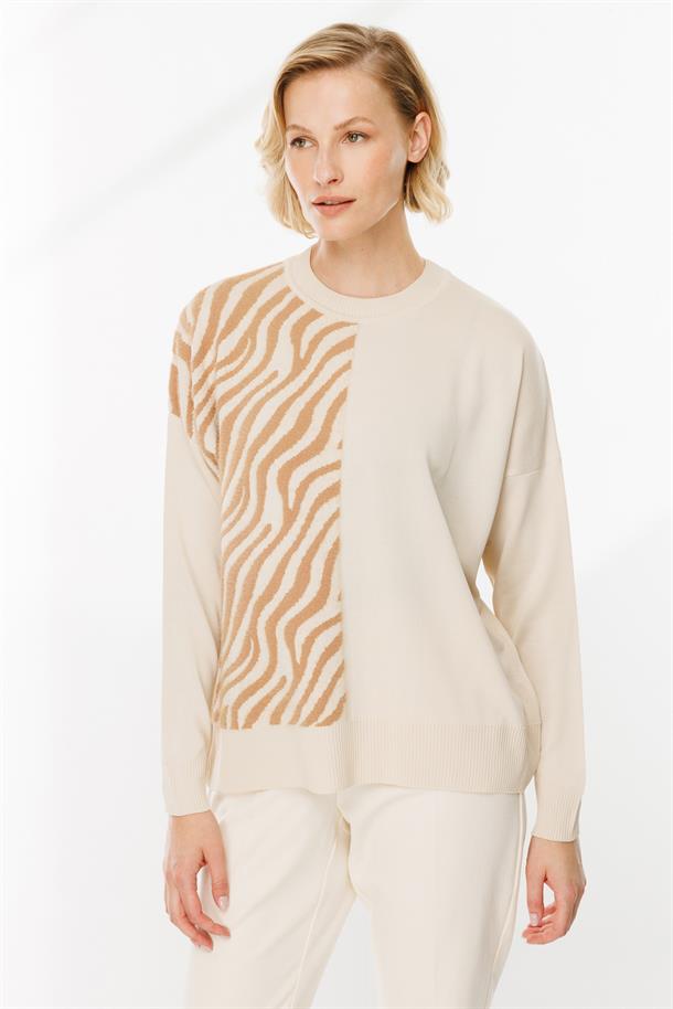 Zebra Kombin Desenli Triko Kazak-TAŞ