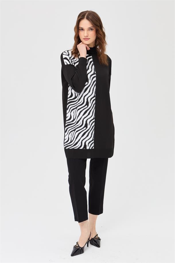 Zebra Kombinli Triko Tunik-SİYAH