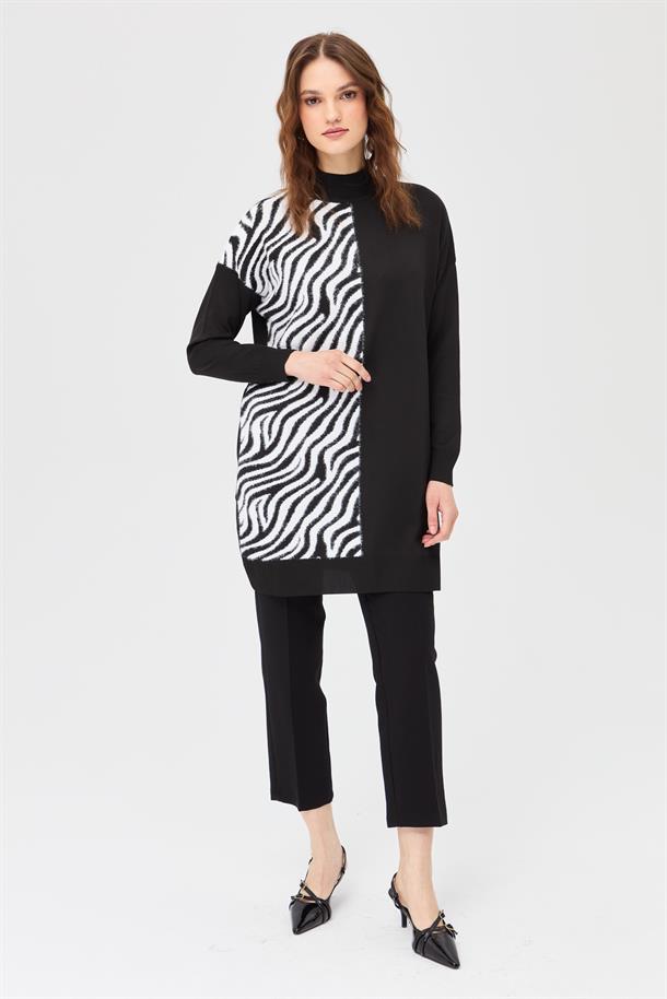 Zebra Kombinli Triko Tunik-SİYAH