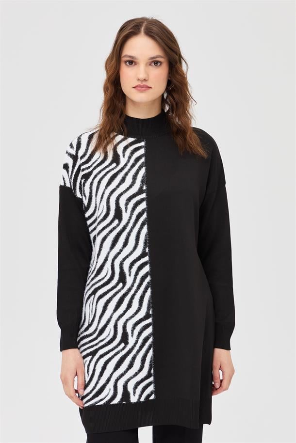 Zebra Kombinli Triko Tunik-SİYAH