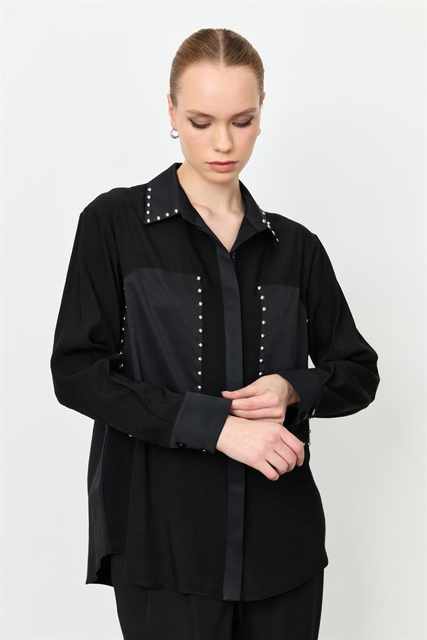 Zımba Detay Gömlek-SİYAH