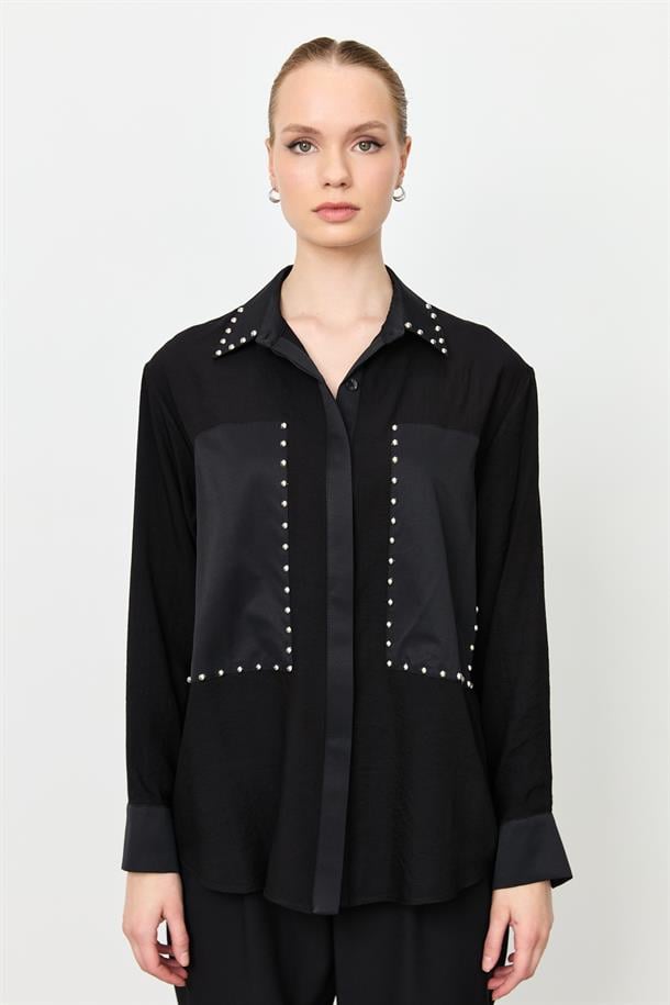Zımba Detay Gömlek-SİYAH