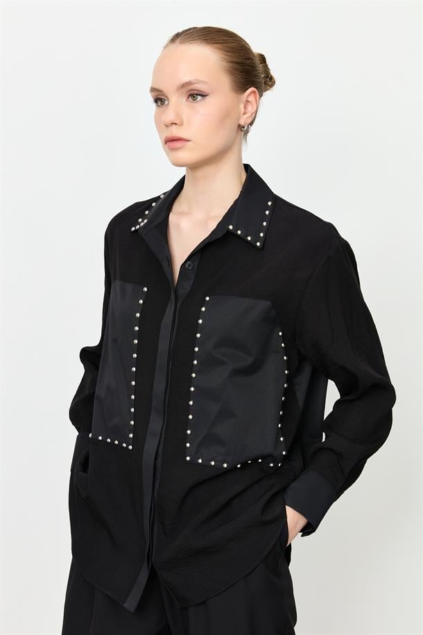 Zımba Detay Gömlek-SİYAH