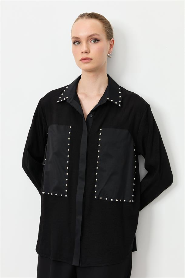 Zımba Detay Gömlek-SİYAH