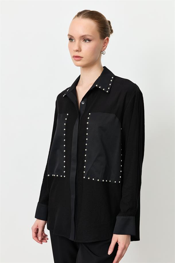 Zımba Detay Gömlek-SİYAH