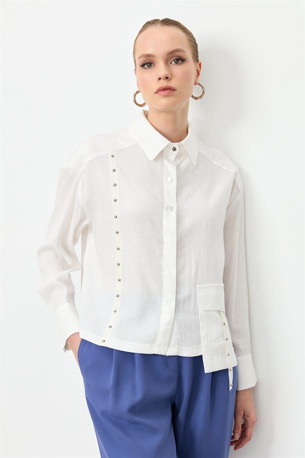 Zımba Şerit Detaylı Gömlek-EKRU
