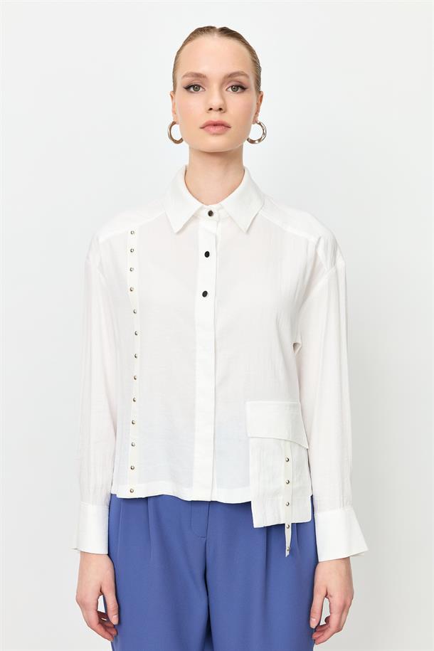 Zımba Şerit Detaylı Gömlek-EKRU