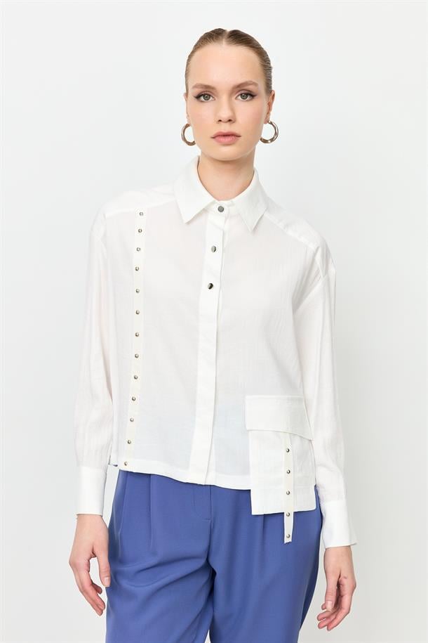 Zımba Şerit Detaylı Gömlek-EKRU