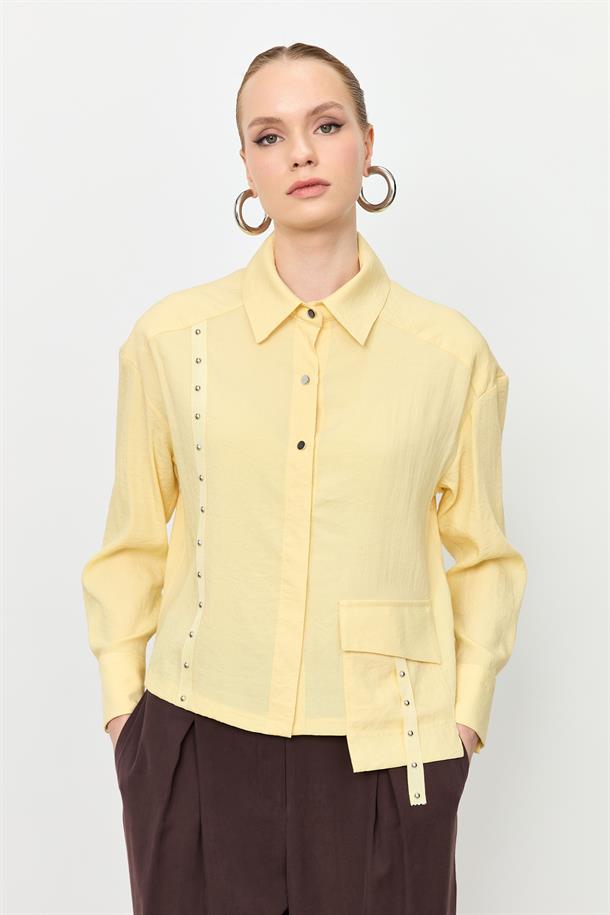 Zımba Şerit Detaylı Gömlek-SARI