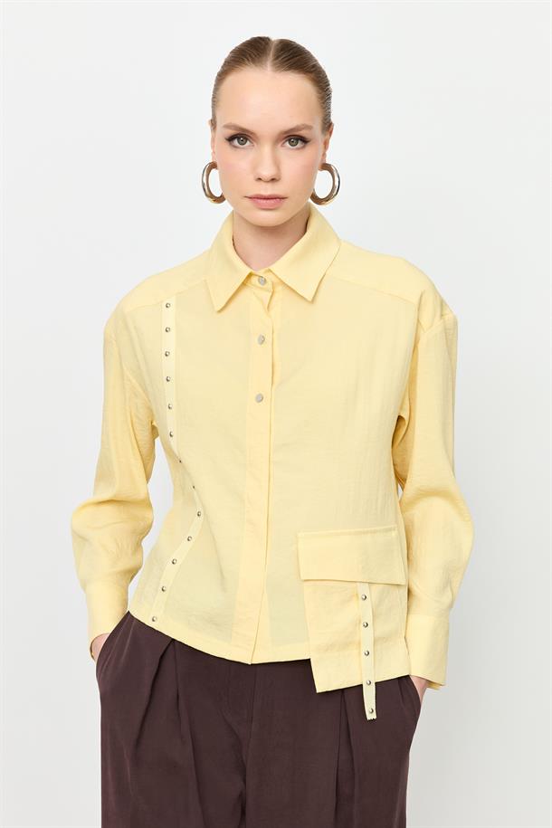 Zımba Şerit Detaylı Gömlek-SARI
