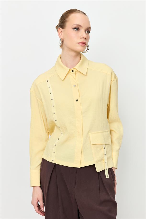 Zımba Şerit Detaylı Gömlek-SARI