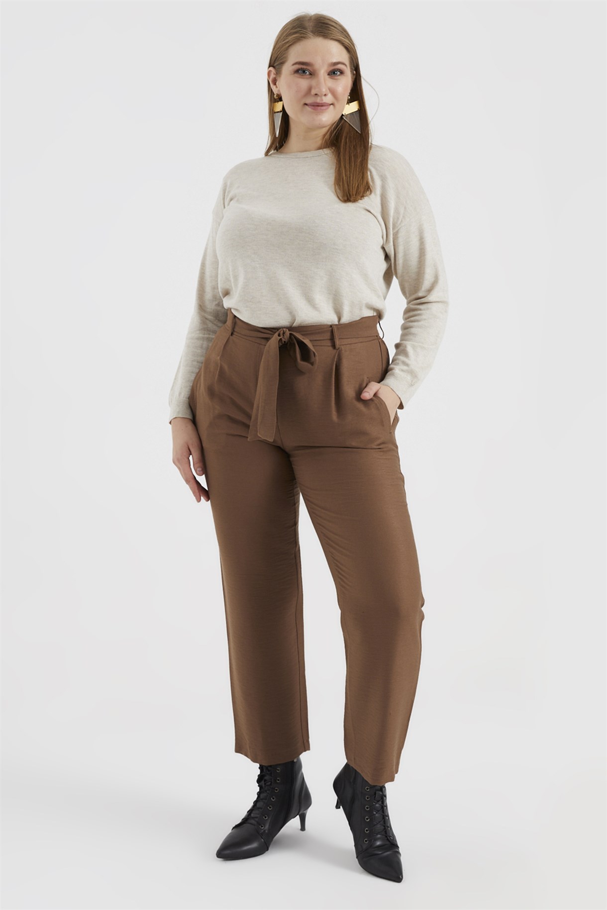 Keten Görünümlü Klasik Pantolon - A.KAHVE | Accort.com.tr