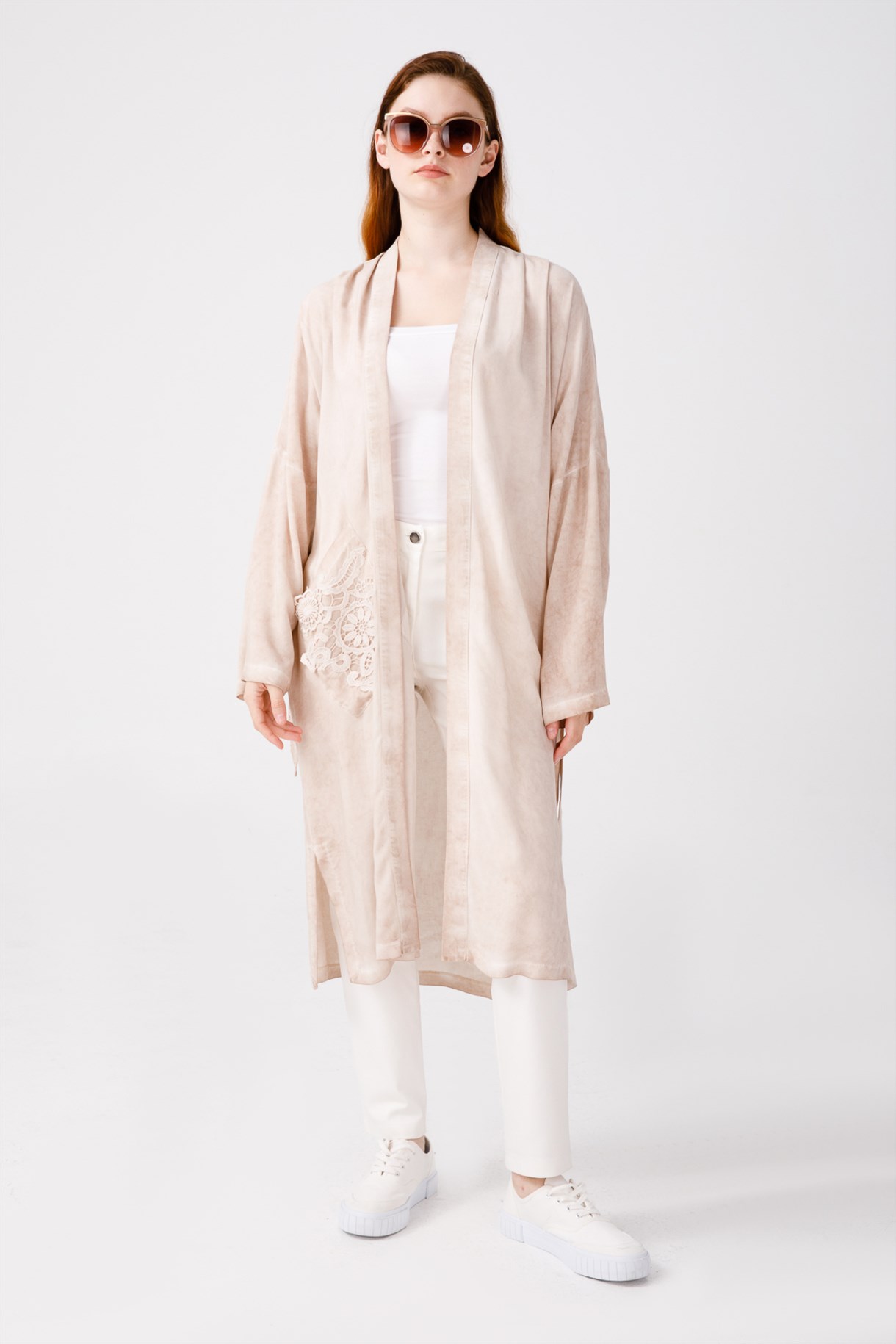 Yıkamalı Kimono Ceket - BEJ | Accort.com.tr