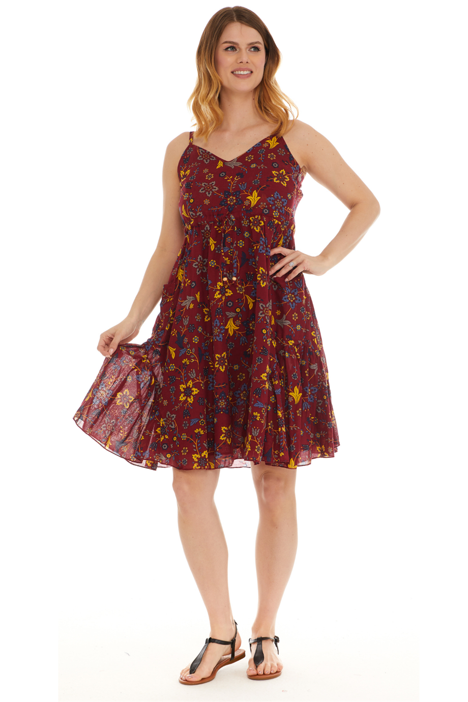 Askılı Vual Bordo Kısa Elbise