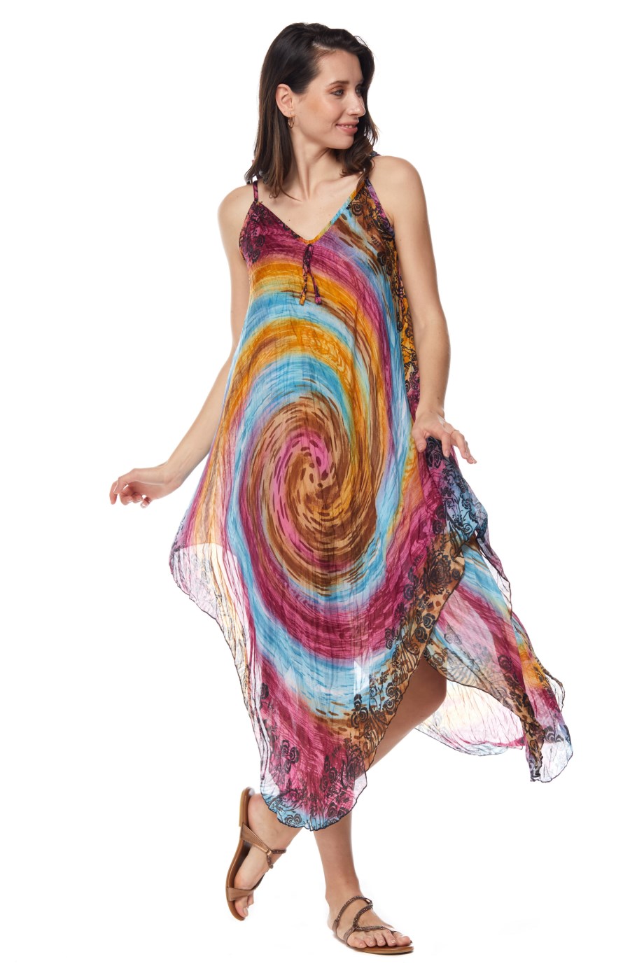 Desenli Askılı Elbise-6001