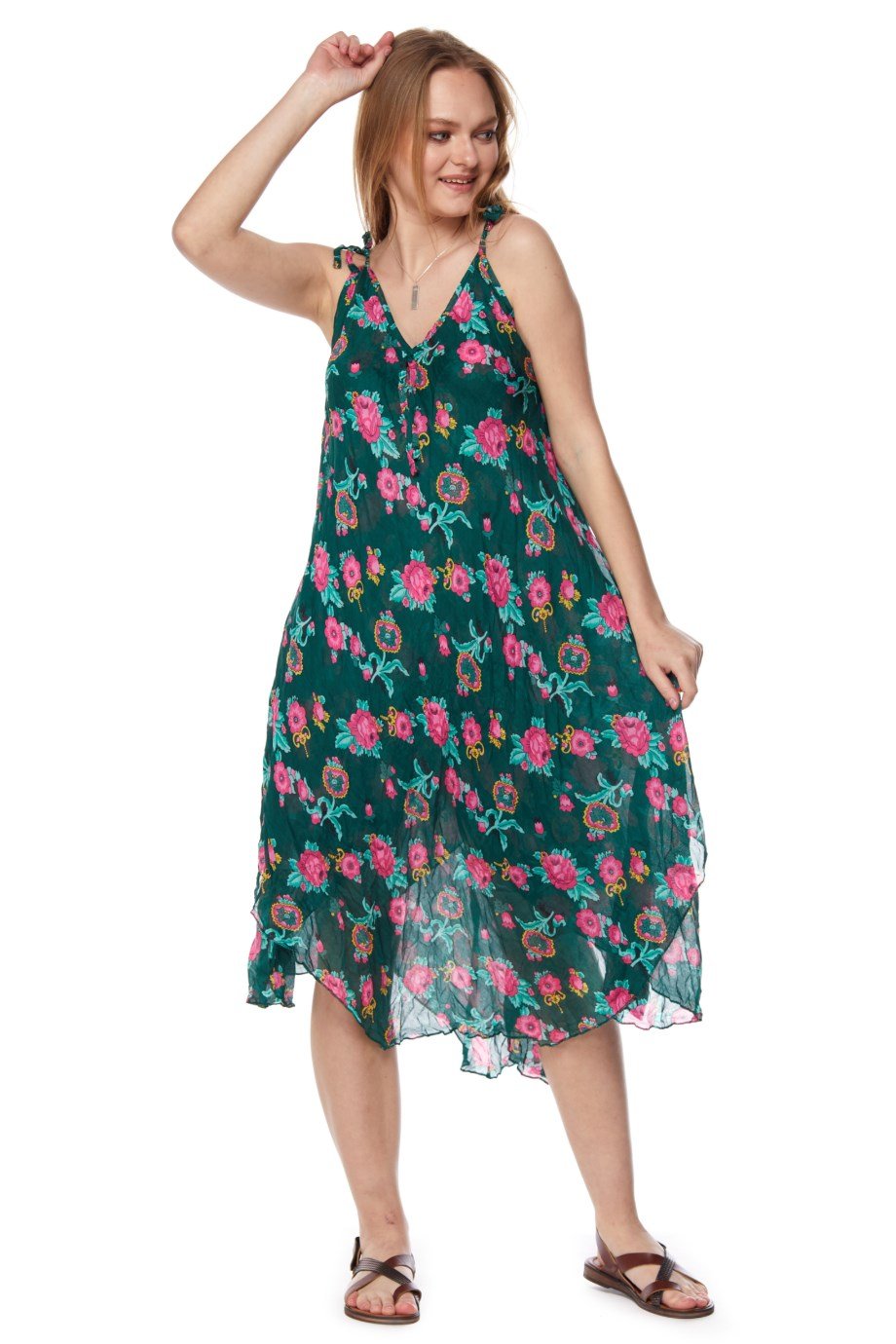 Desenli Askılı Elbise-6082