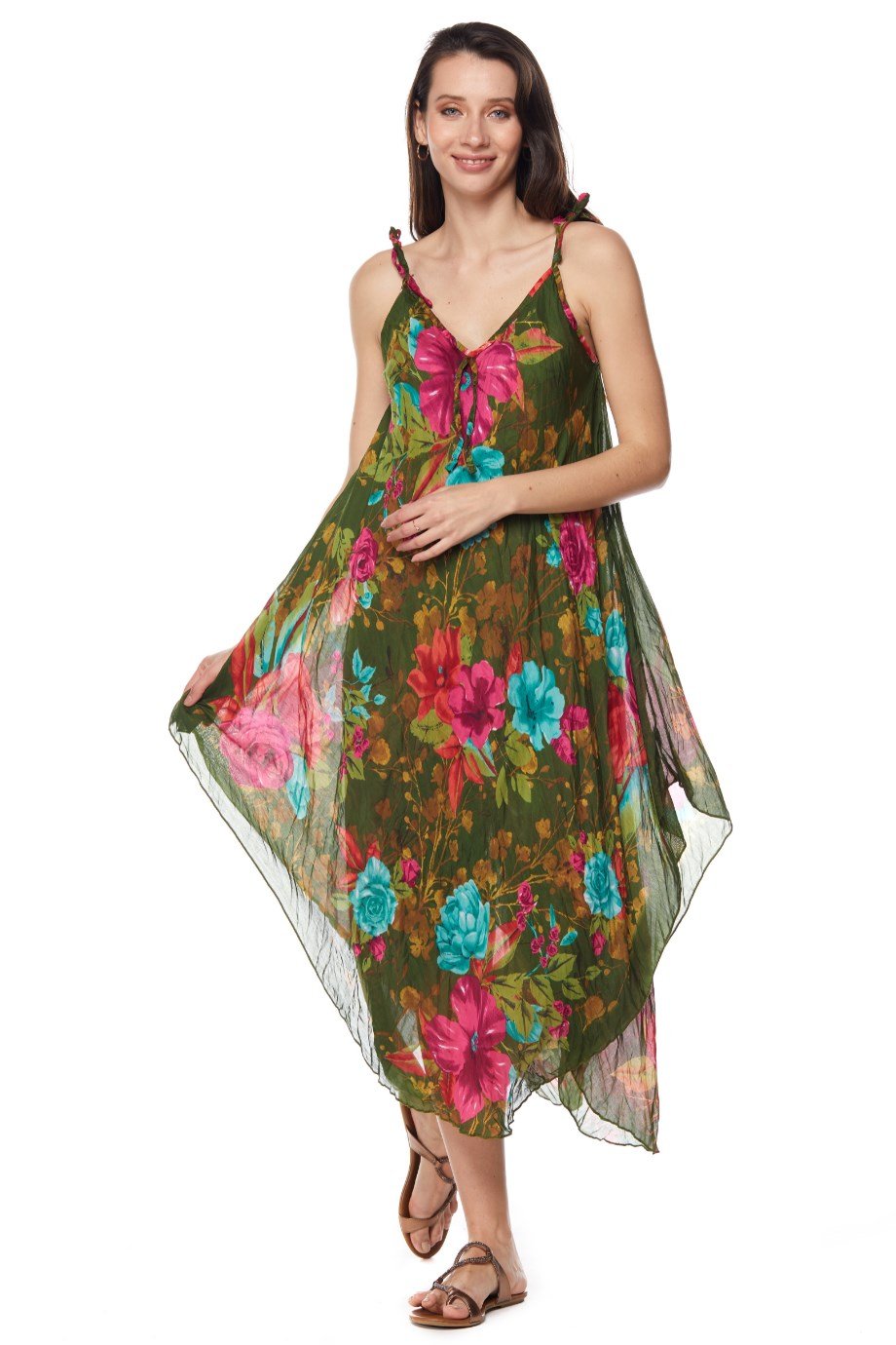 Desenli Askılı Elbise-6136