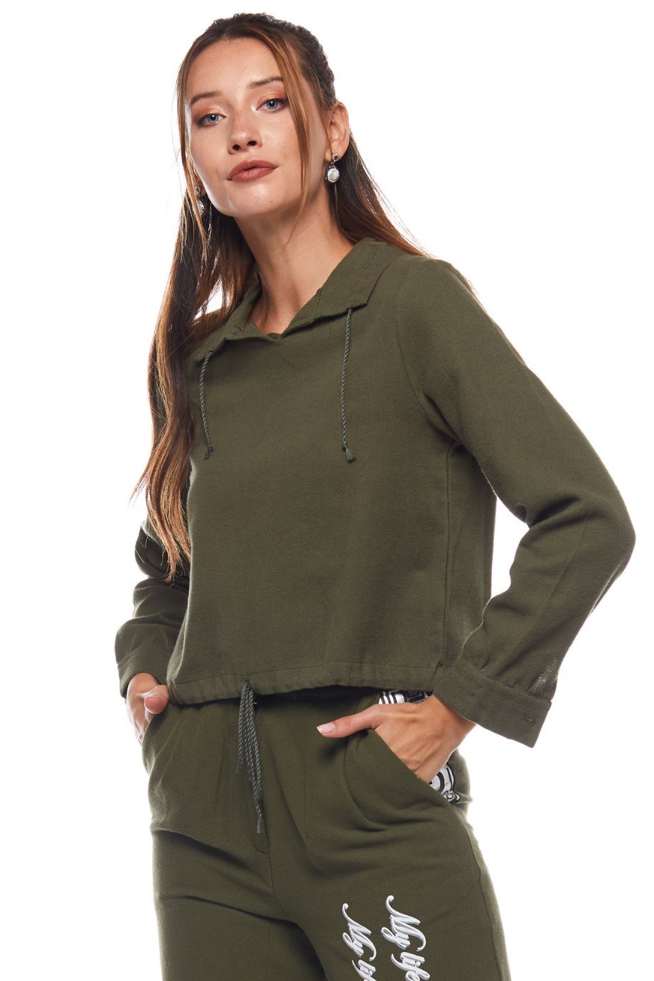 Haki Belden Bağlamalı Bluz