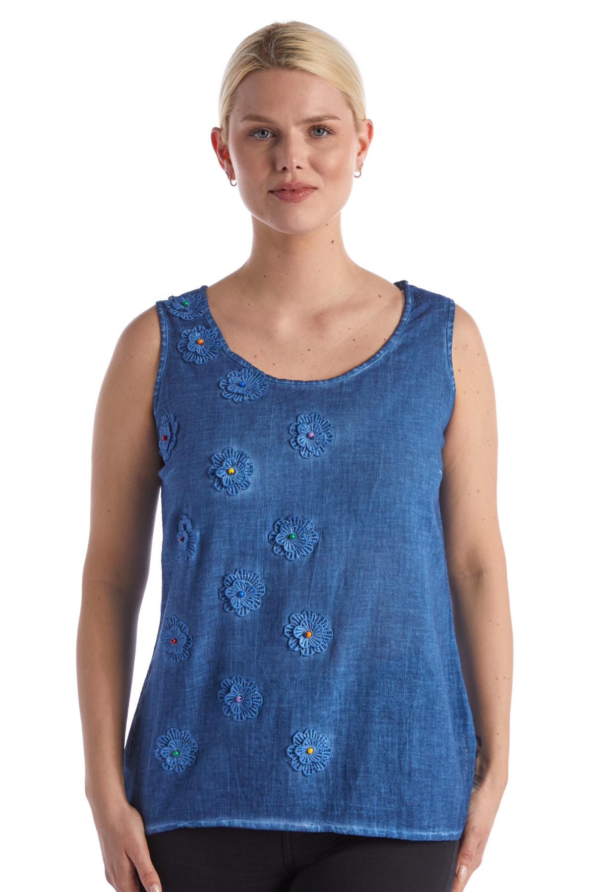 Kolsuz  Papatya Yazlık İndigo Poplin Bluz 