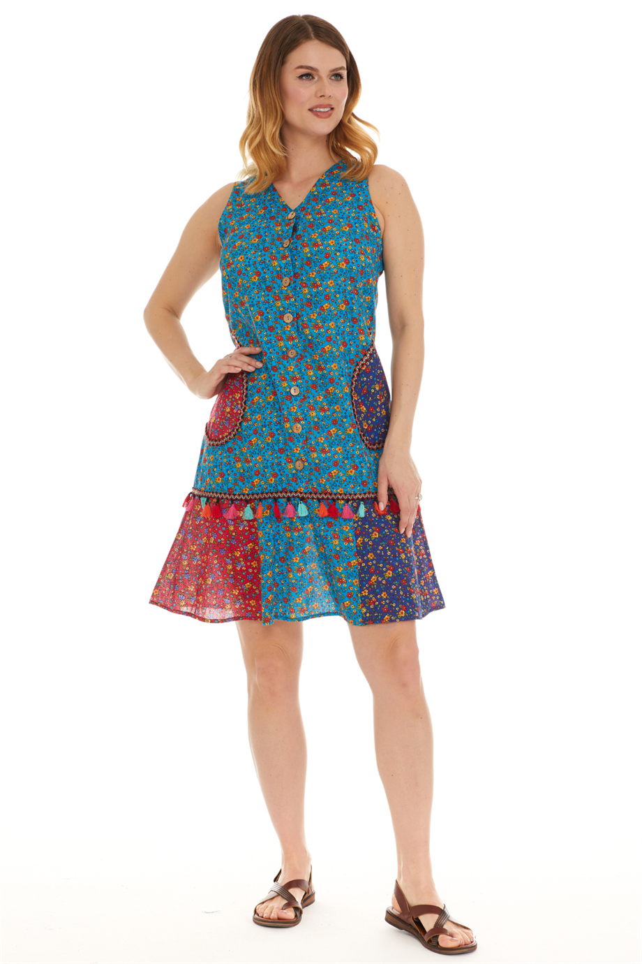 Kolsuz Turkuaz Vual Püskül Detaylı Kısa Elbise 