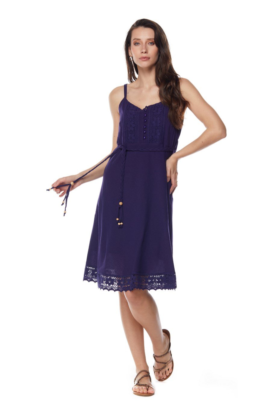 Mor Askılı Kemerli Elbise