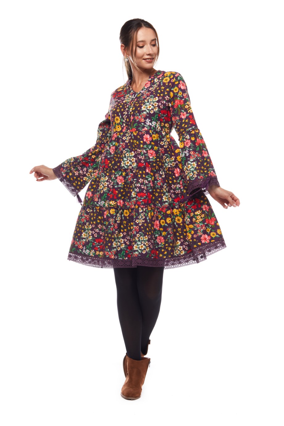 Purple Spring Patterned Dress