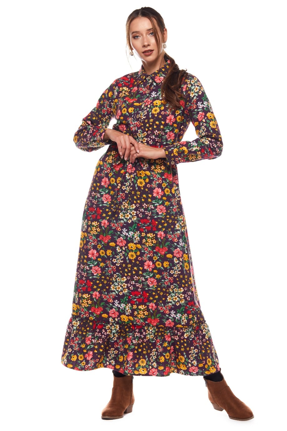 Purple Spring Pattern Long Dress