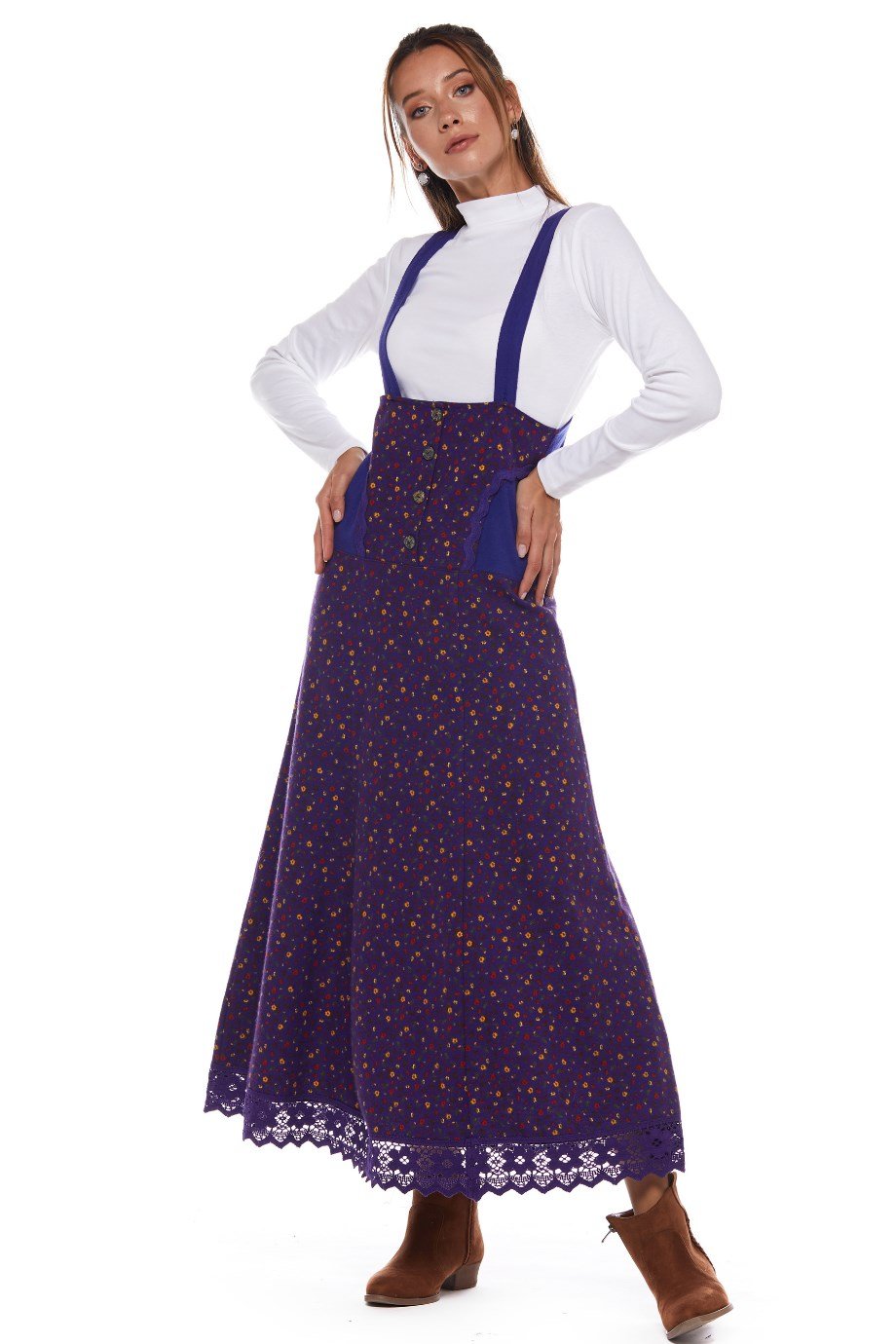 Mor Salopet Çıtır Desen Uzun Etek