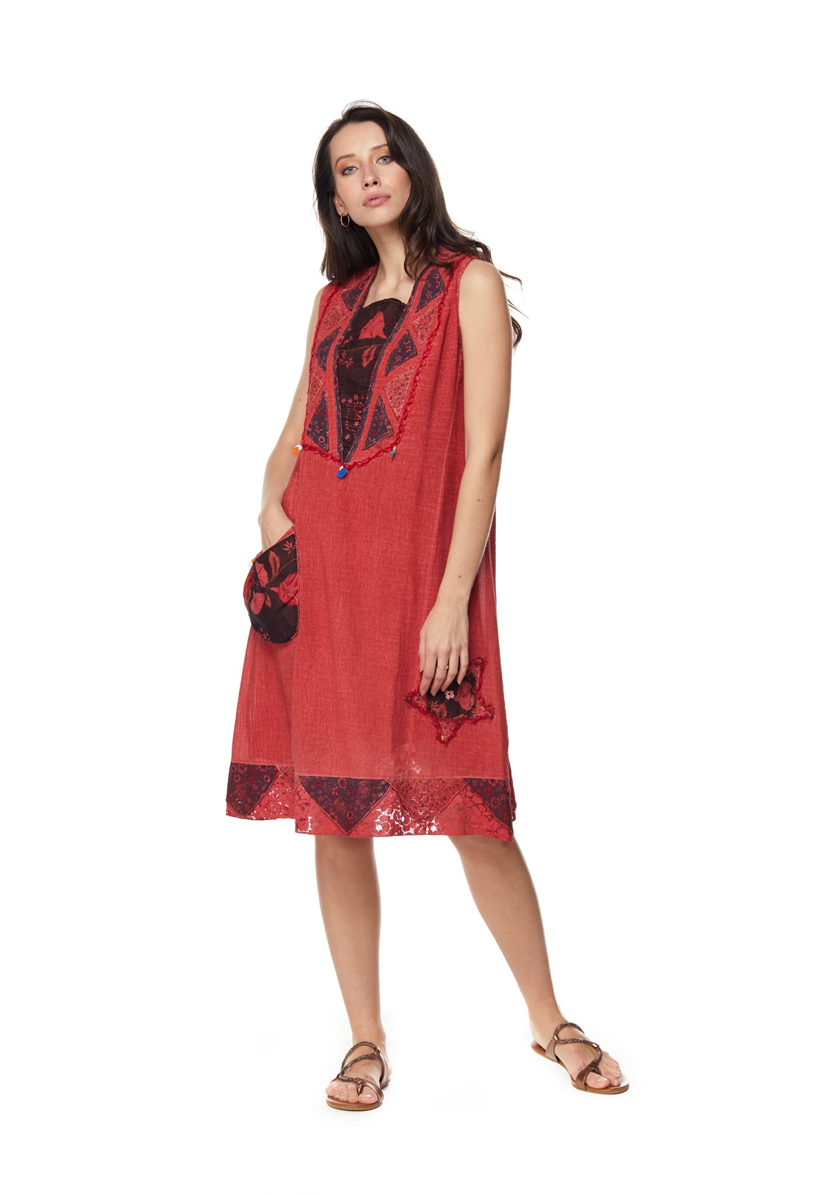 Nar Çiçeği Kolsuz Yasemen Elbise