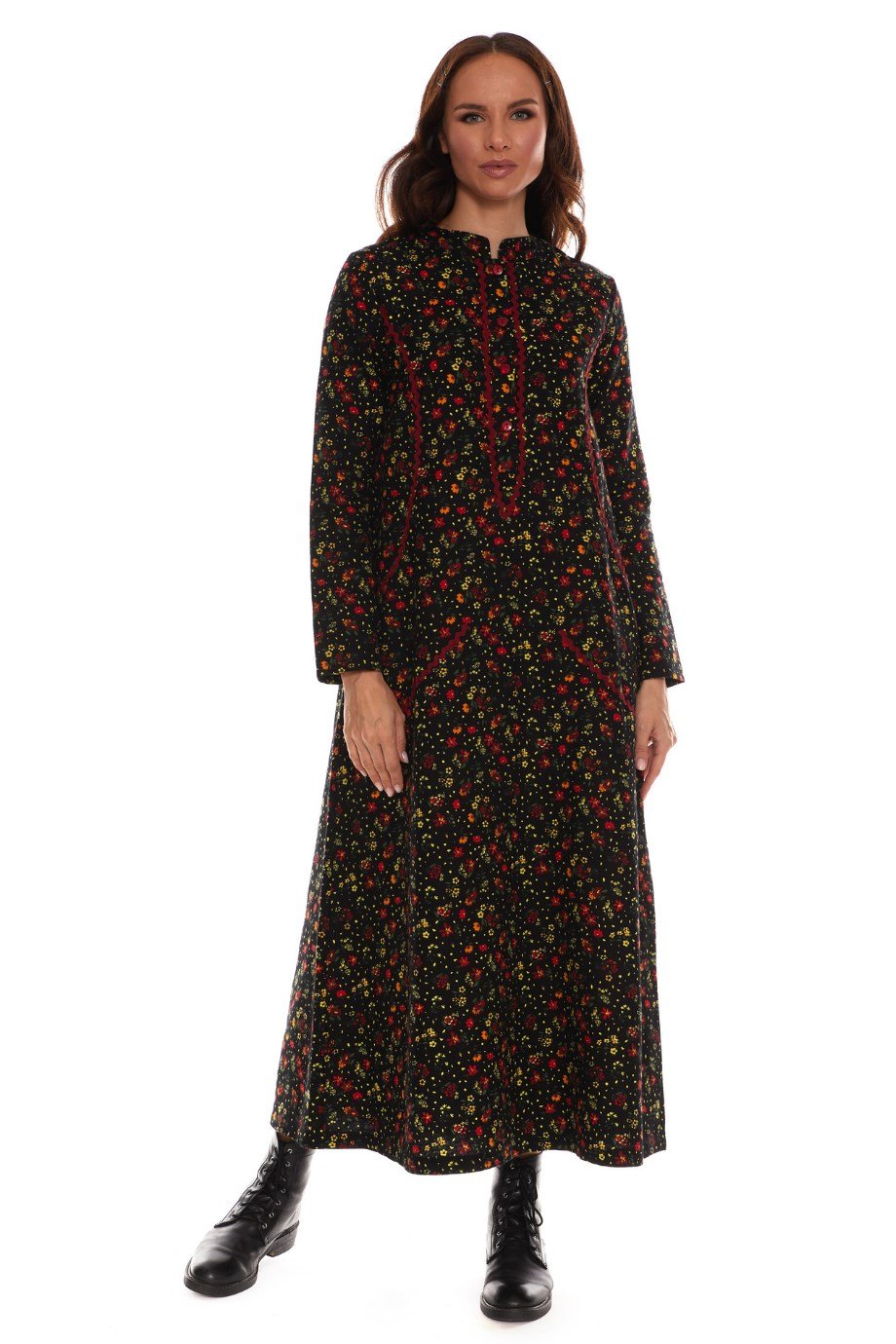 Newbutix Uzun Kol Sudem Siyah  Pazen Çiçek Desen 