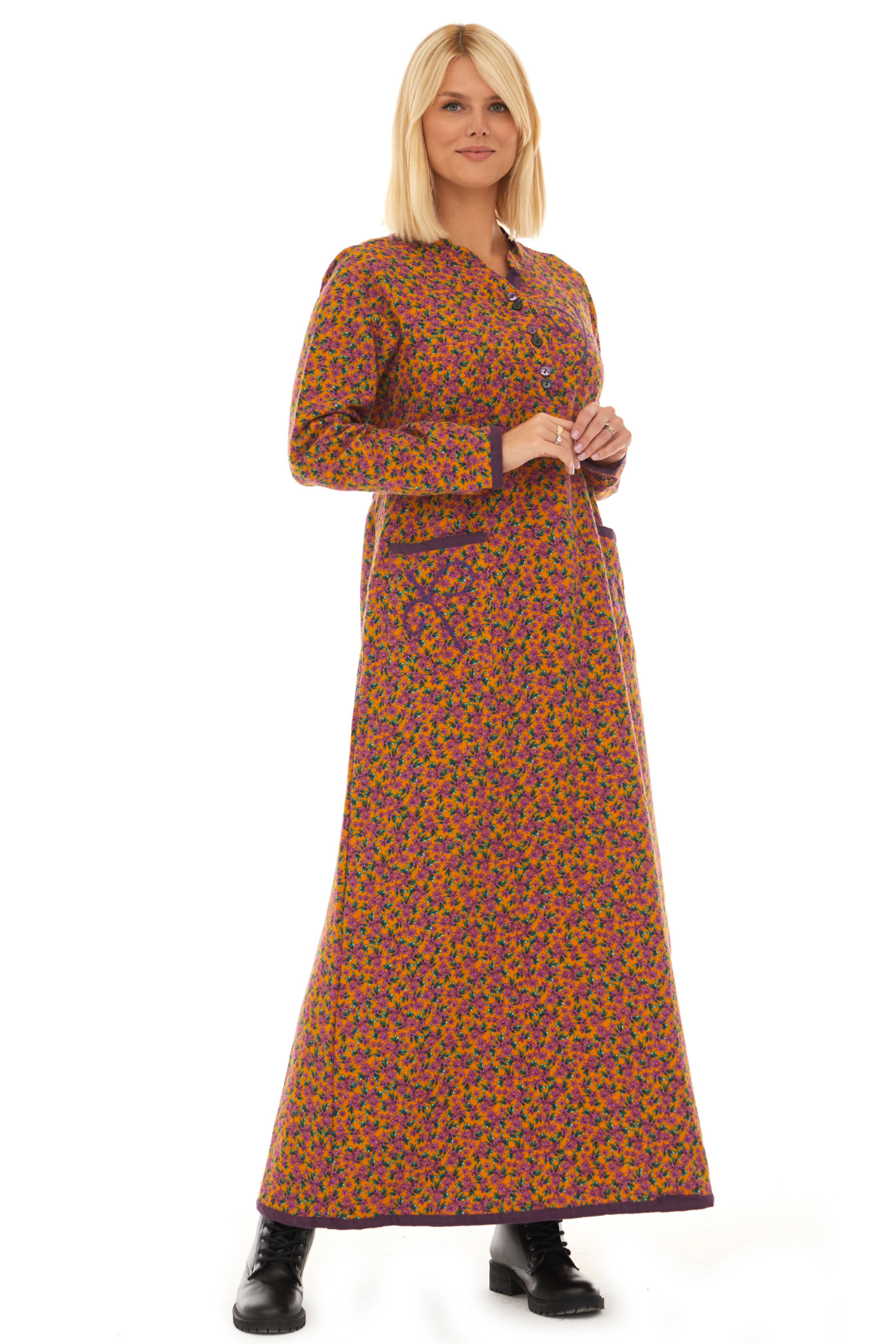 Pazen Hardal Yıldız Nakışlı Uzun Sonbahar ve Kışlık Elbise