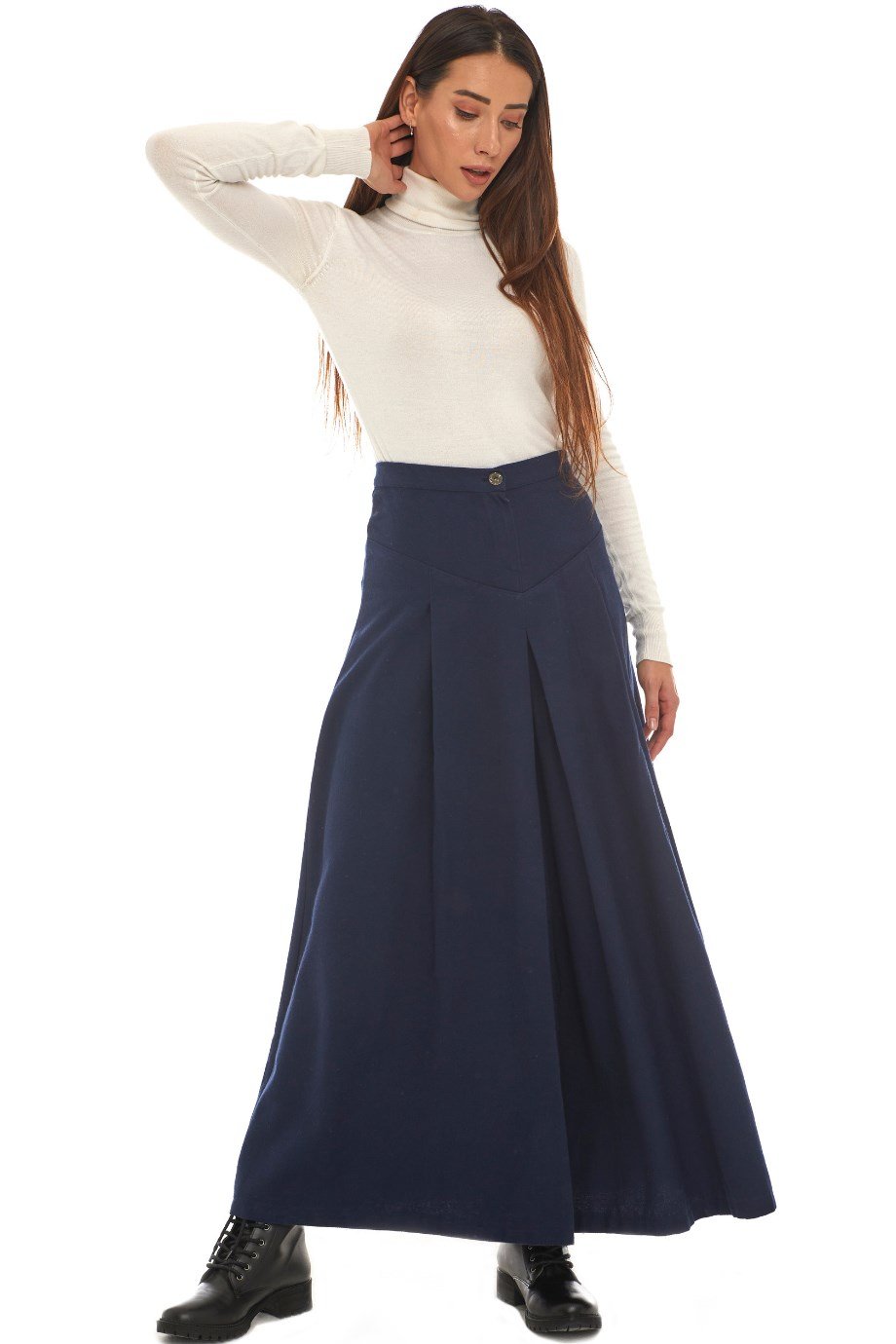 Pazen Lacivert Pileli Geniş Paça Pantolon